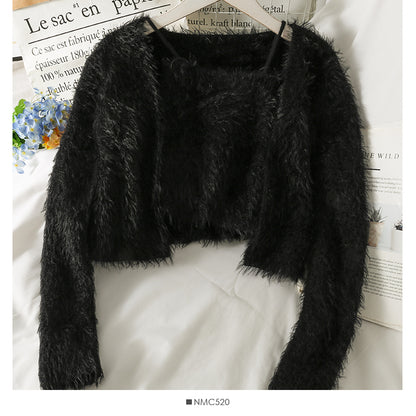 Slim cardigan long sleeved sweater with suspender vest inside  1695