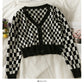 Plaid short single breasted long sleeved cardigan  1855
