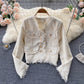 Vintage small fragrance tweed coat V-neck coat  1556