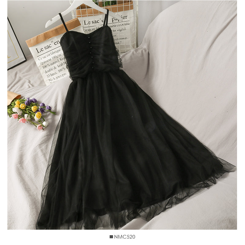 Fairy high waist slender gauze suspender skirt for women  2676