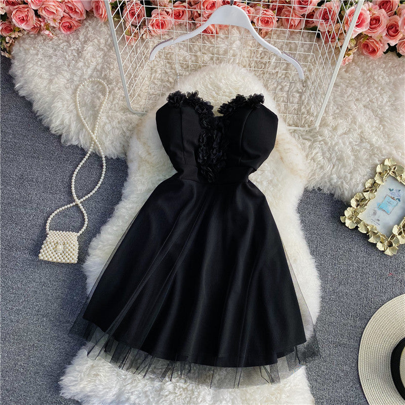 V-neck suspender with open back and big swing sexy skirt  2771
