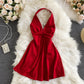 Sexy temperament cross backless neck V-neck dress  2735
