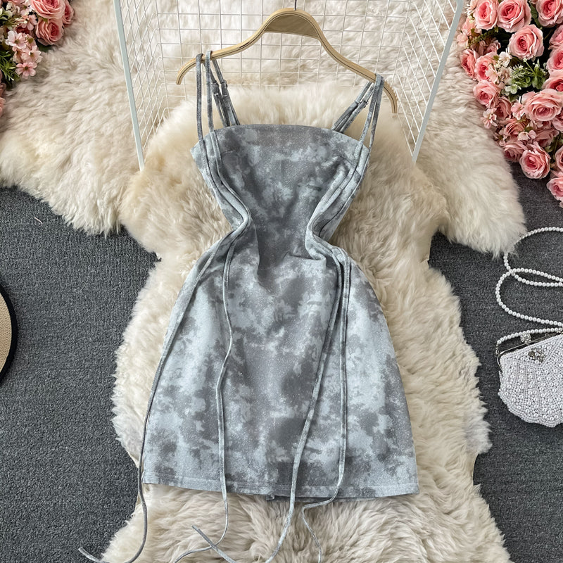 Tie dyed one shoulder strapless dress  2809