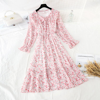 French retro floral Platycodon grandiflorum skirt shows thin temperament at the waist  2194