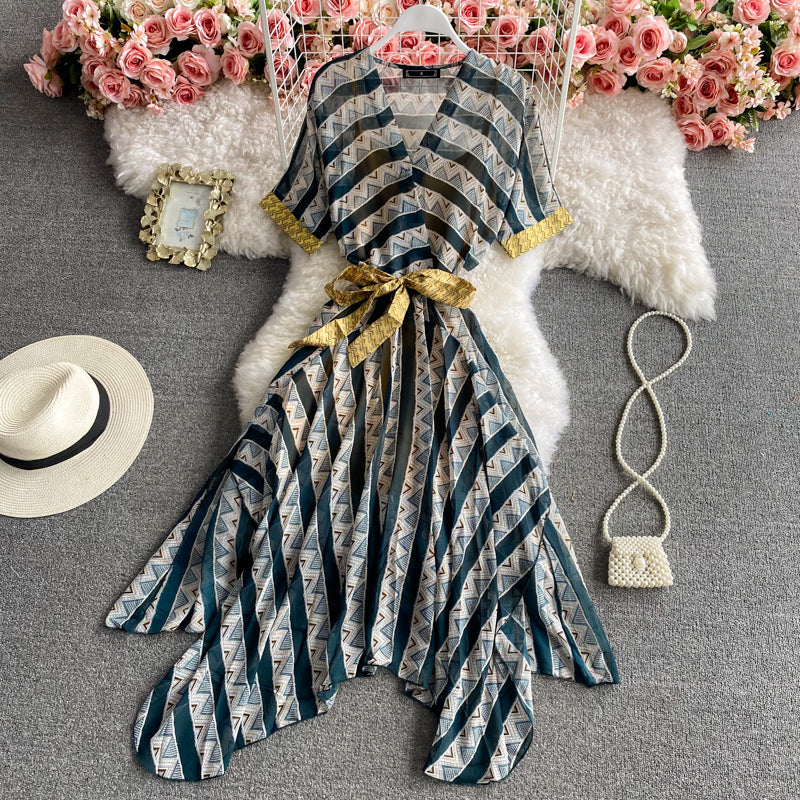 Travel super fairy Chiffon stripe dress  3425