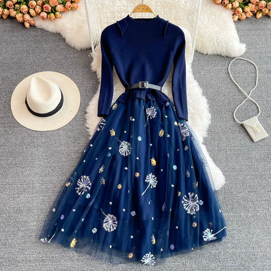 Celebrity temperament stand collar bottomed knitted dress  2870