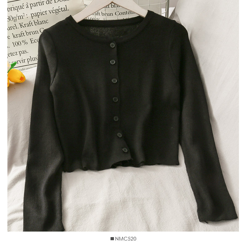 Netzroter, gleicher, einreihiger, kurzer, eng anliegender, langärmliger Strickcardigan 1694
