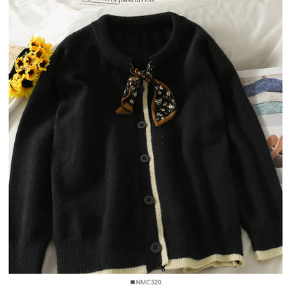 Pull à manches longues et col rond imprimé nœud vintage pour femme 1841