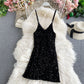Sequin slim sexy hip strap dress  2849