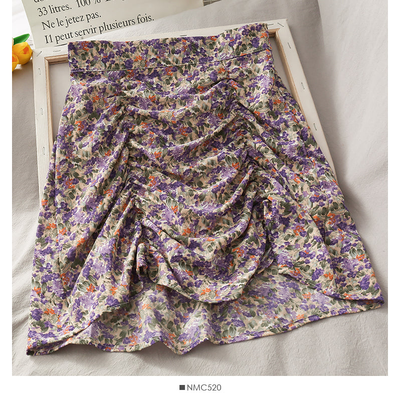 Koreanischer Blumenfaltenrock mit hoher Taille 2618