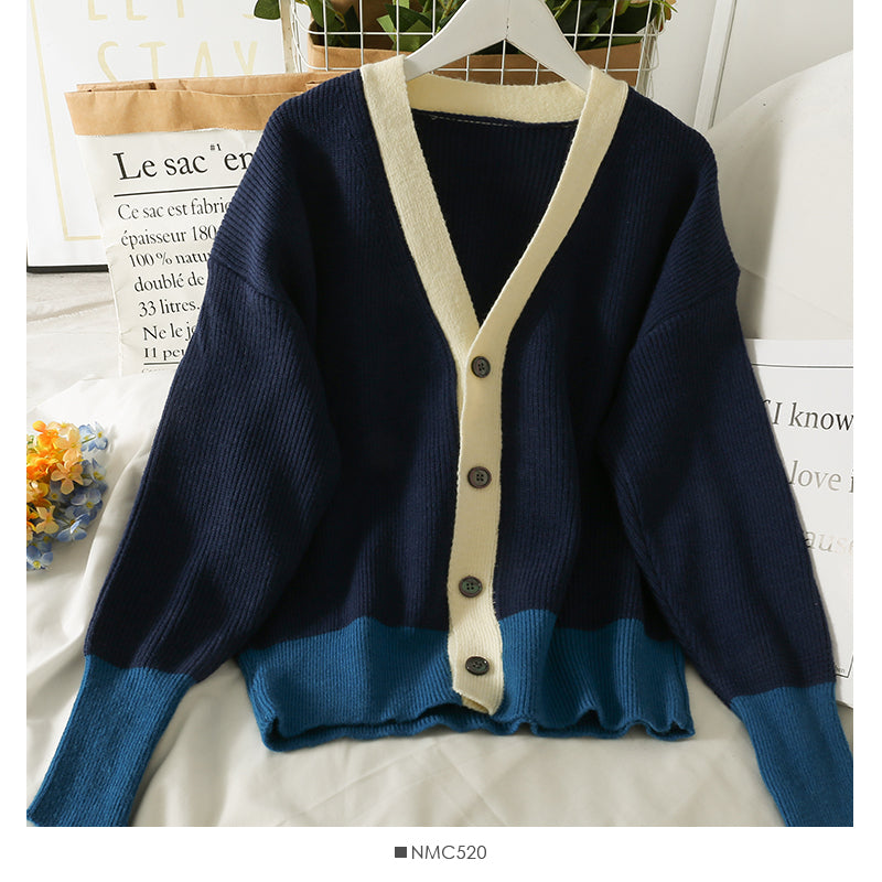 New contrast color stitching loose and thin low neck T-shirt for women  2047
