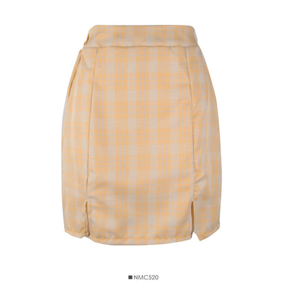 Retro simple versatile Plaid split casual A-line skirt  2645