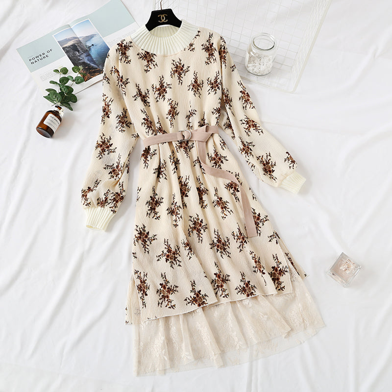 Polka Dot Plaid floral long skirt with lace bottom skirt is thin and tall  2460