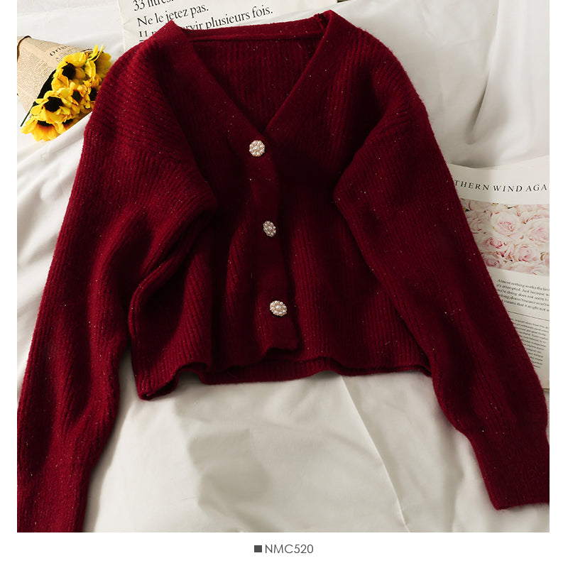 Han Fan lockerer und dünner einreihiger Cardigan mit drei Knöpfen 1784