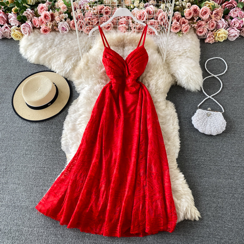 Strandurlaub am Meer, sexy, rückenfreies, schmales Trägerkleid aus Spitze 3047