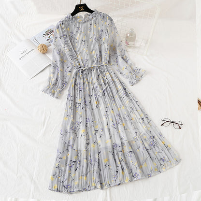 Long sleeved Pleated Chiffon Skirt loose and thin, retro knee length skirt  2346