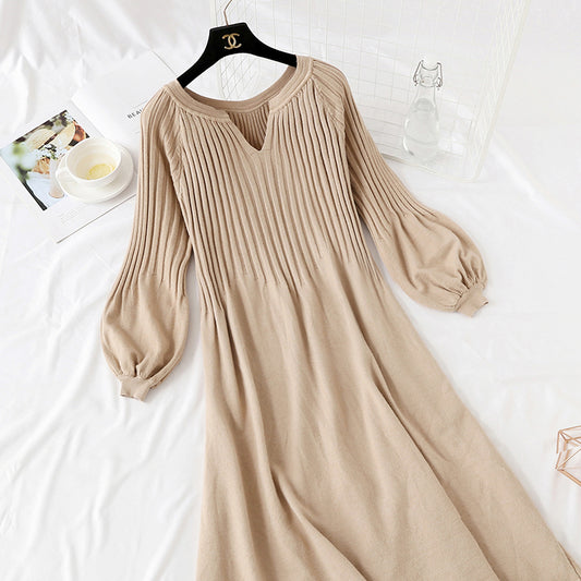 Women's net red long sleeve bottomed knitted dress  2138
