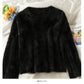 Plush loose thin V-Neck Sweater Korean versatile long sleeve Pullover Top  1995