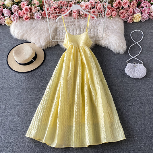 Super fairy open back fluffy skirt French retro suspender skirt  3298
