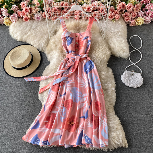 Ruffle hem, waist closed, thin, large dress, women's dress  2941
