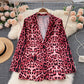 European and American style versatile medium and long leopard print suit  1563