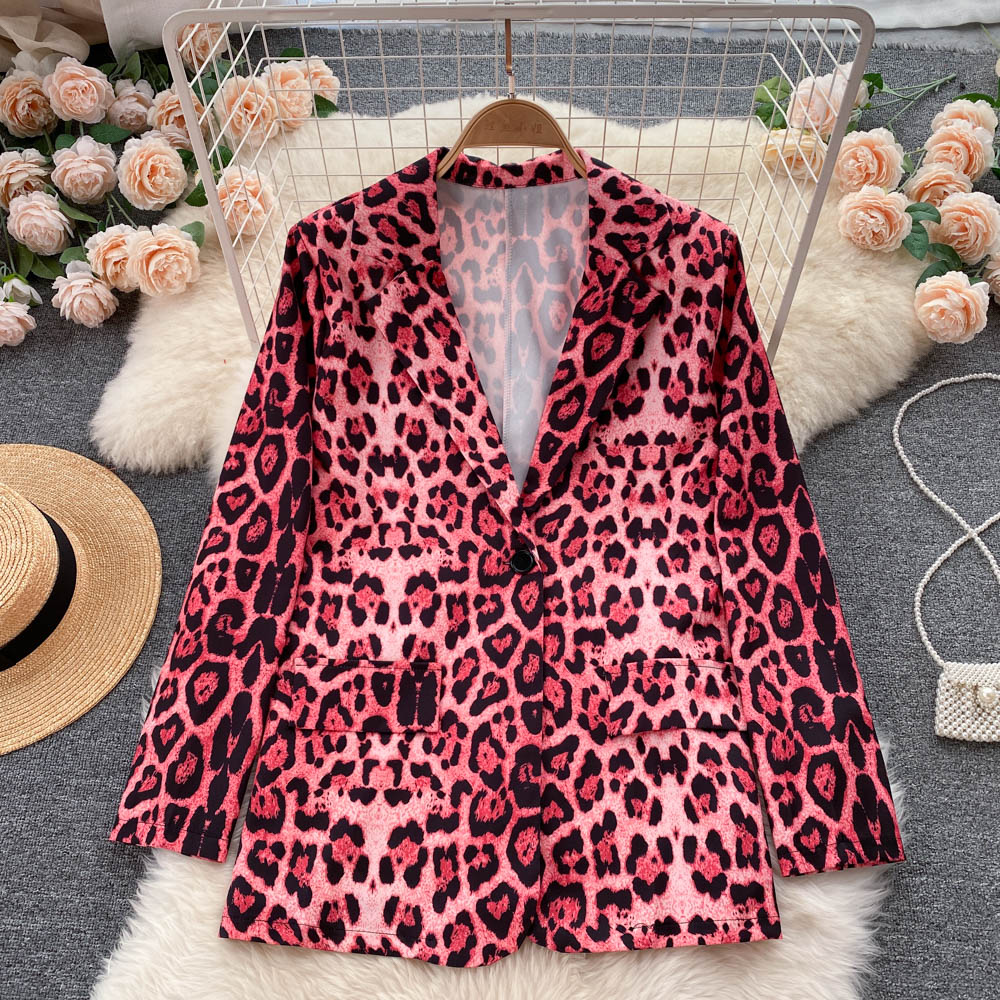 European and American style versatile medium and long leopard print suit  1563