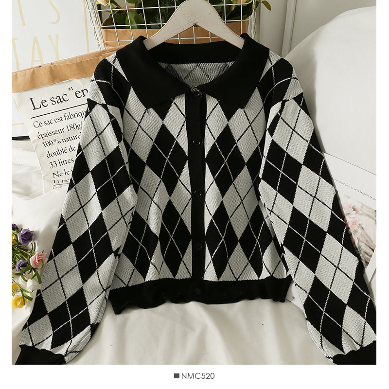 Vintage Revers Einreiher Strickjacke Langarm Pullover Damen Herbst 1819