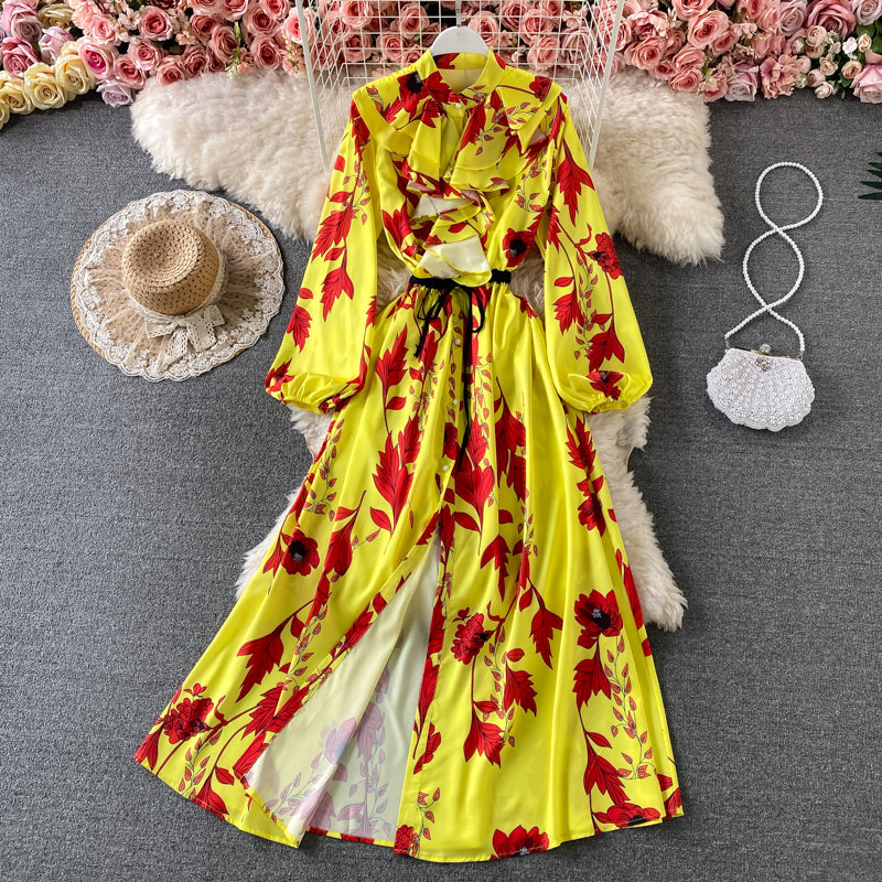 Slim and slim, lotus leaf border, waist closed and large swing A-shaped skirt  2967