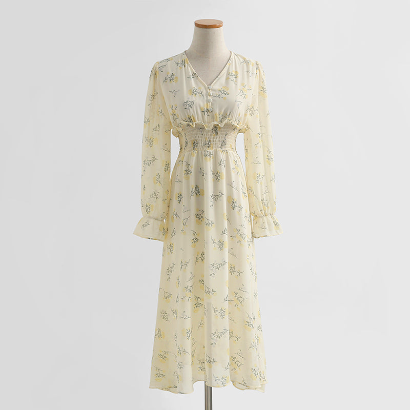 Long sleeved chiffon skirt Floral Dress  2158