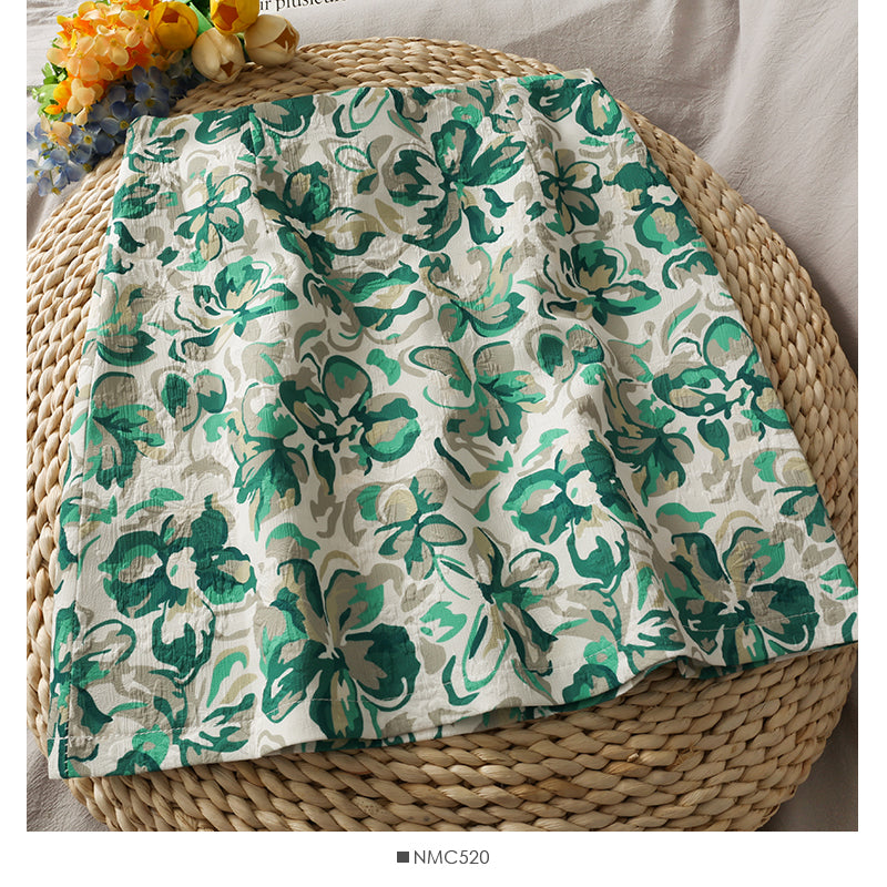 Hong Kong Vintage printed high waist slim short Hip Wrap Skirt for women  2619