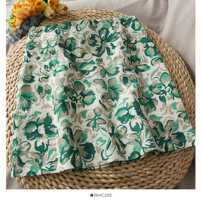 Hong Kong Vintage printed high waist slim short Hip Wrap Skirt for women  2619