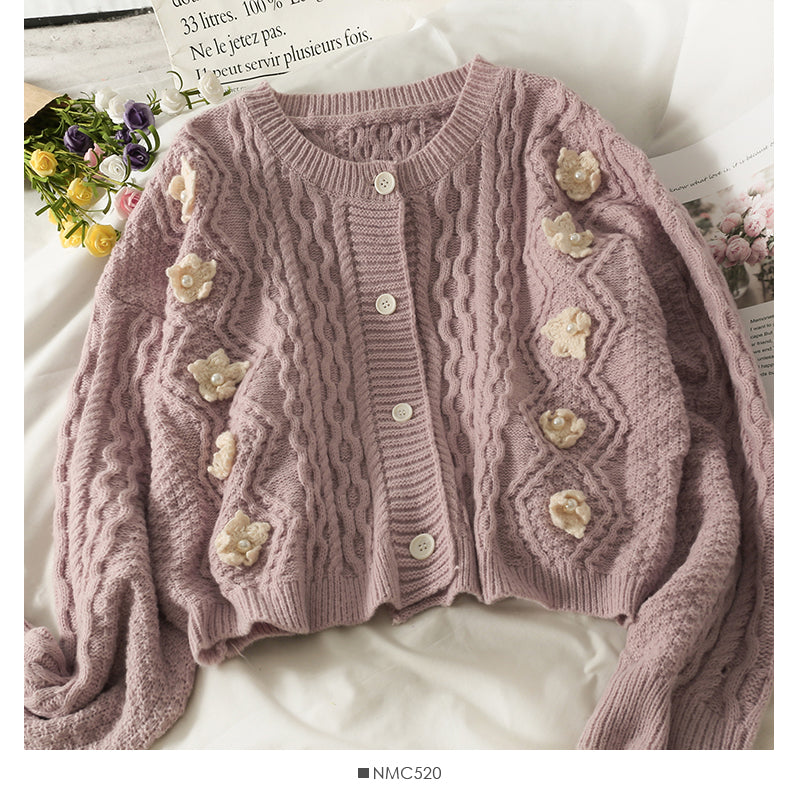 Pullover weibliche Nagelperle dreidimensionale Blume einreihige Strickjacke 1807