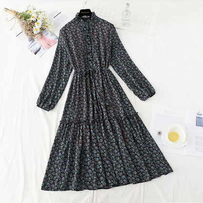 New spring and autumn single breasted slim floral dress for women  2242