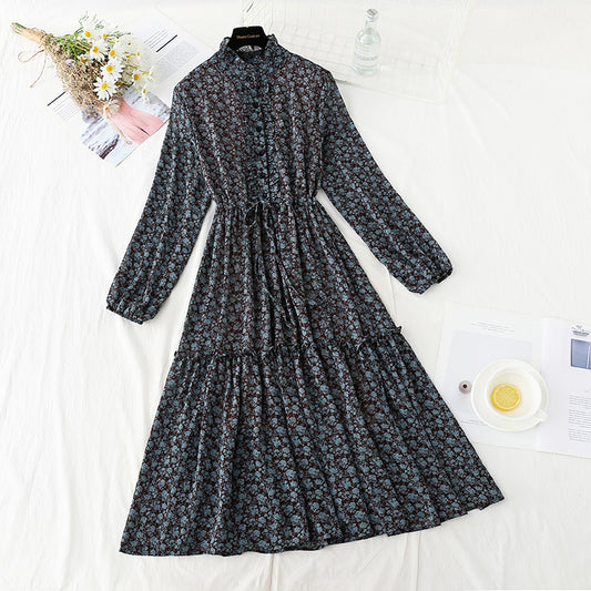 New spring and autumn single breasted slim floral dress for women  2242