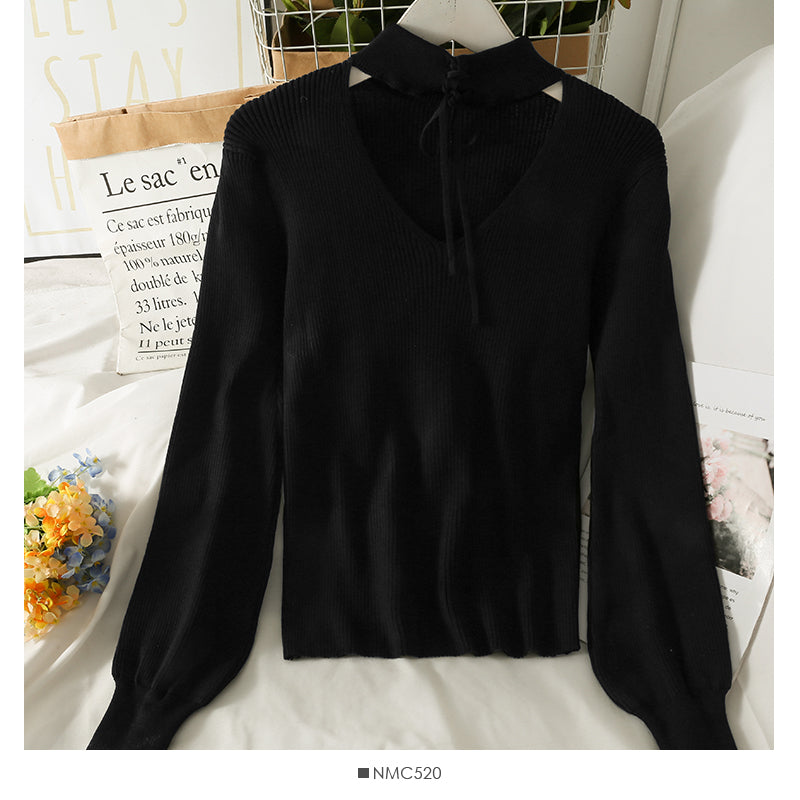 Korean bow tie tie hanging neck tight long sleeve cover  2048