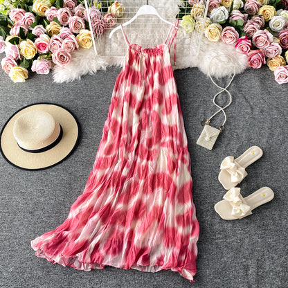 Suspender beach skirt slim dress  3025