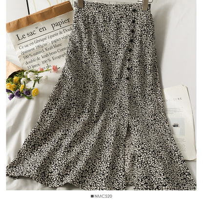 Mittellanger Retro-Rock mit hoher Taille und schmaler Brust und Blumenmuster 2575