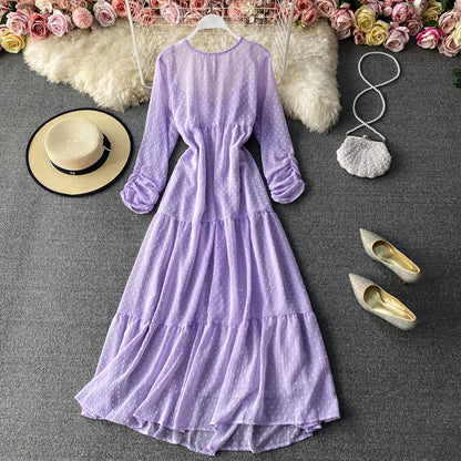 Narrow waist chiffon dress with long sleeves  3029