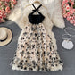 Neck off shoulder dress floral suspender dress  2978