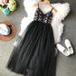 Embroidered Flower high waist thin mesh puffy dress  3397