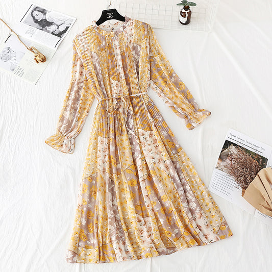 French Vintage chiffon long skirt loose a-word slim large  2384