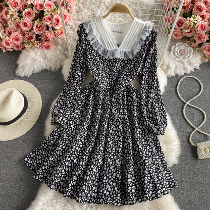 Slim temperament long sleeve floral dress female  2961