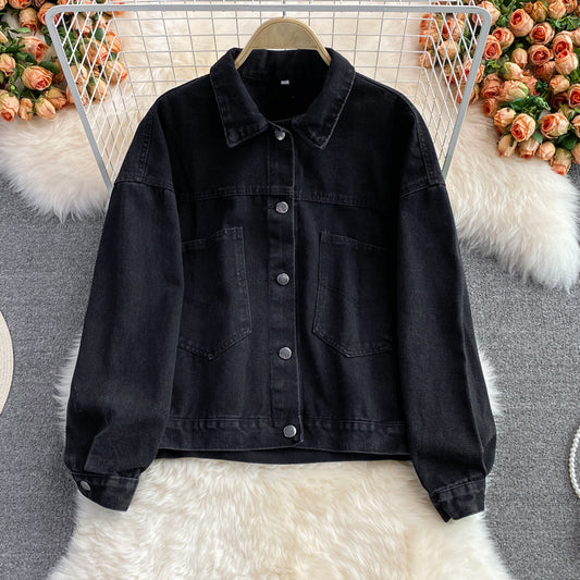 Veste en jean noire courte pour femme 1669