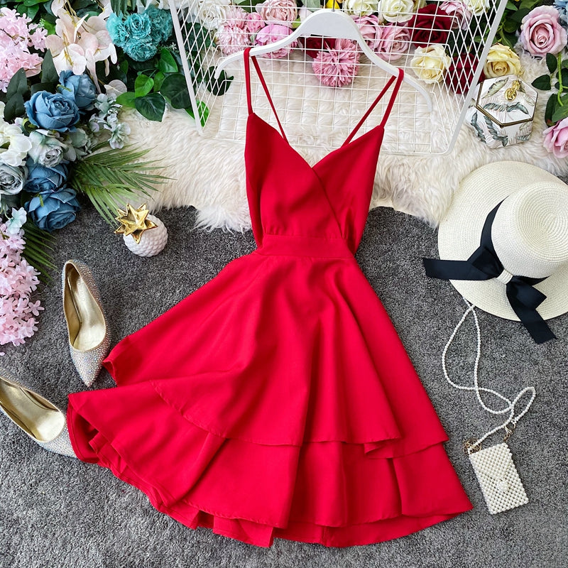 Lotusblatt-Swing-Kleid mit offenem Rücken und überkreuztem Hosenträgerrock, Taillenverschluss 2946
