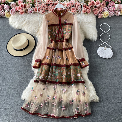 High-End-Promi-Temperament Spitzen-Mesh-Stickerei-Kleid 3169