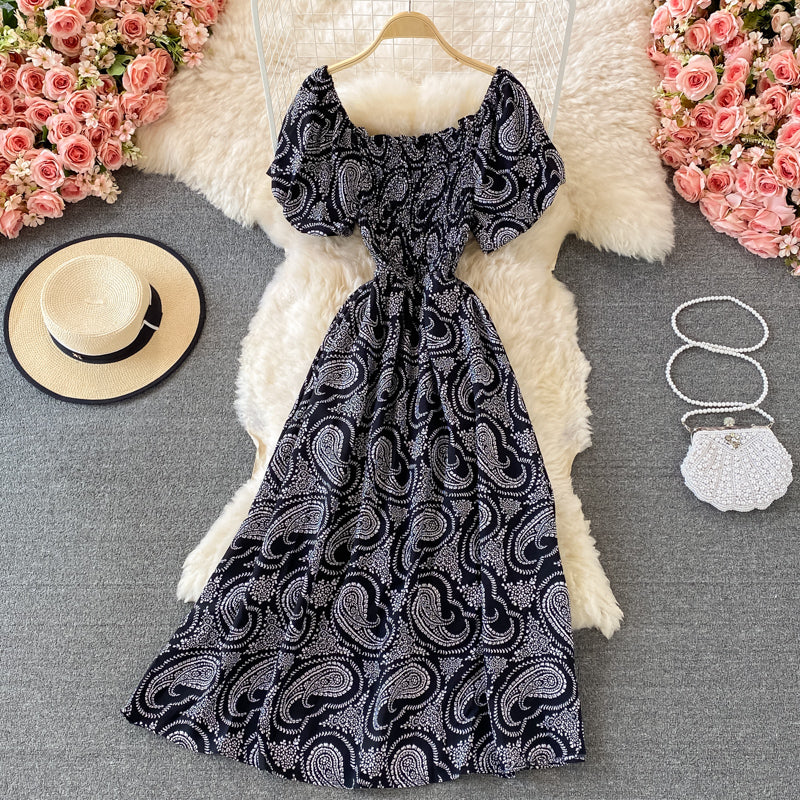 Slim square neck bubble sleeve dress  3061