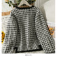 Sweater women's autumn and winter check loose and thin long sleeved cardigan  2075