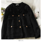 Korean style versatile V-neck single breasted large pocket coat female  2110