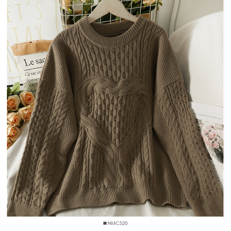 Korean version thin heart-shaped hemp pattern long sleeve Pullover Sweater female  2020