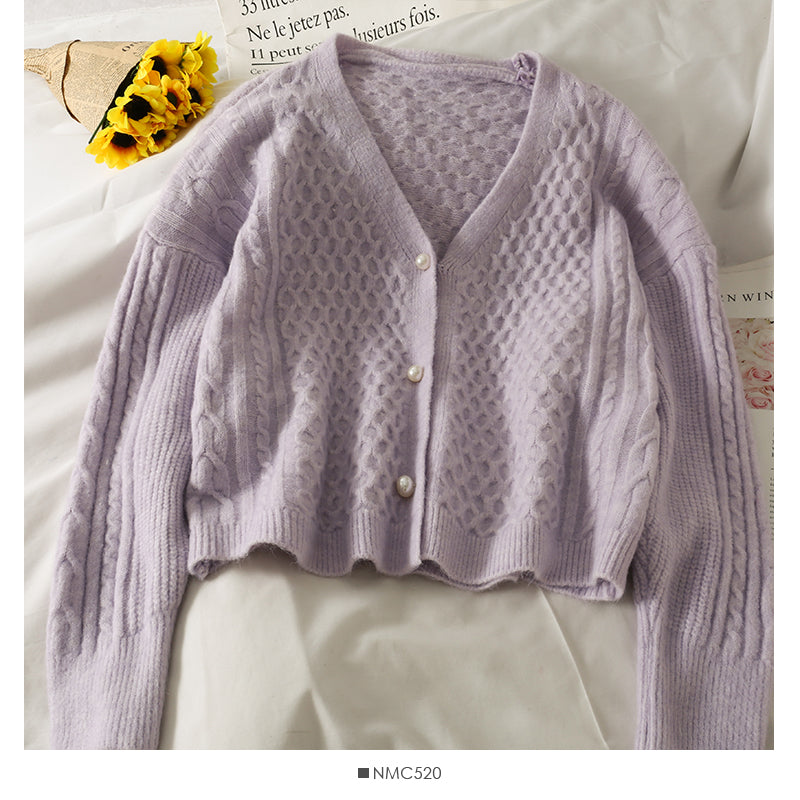 Sweater women's Plaid loose thin solid color sweater Korean V-neck  1884